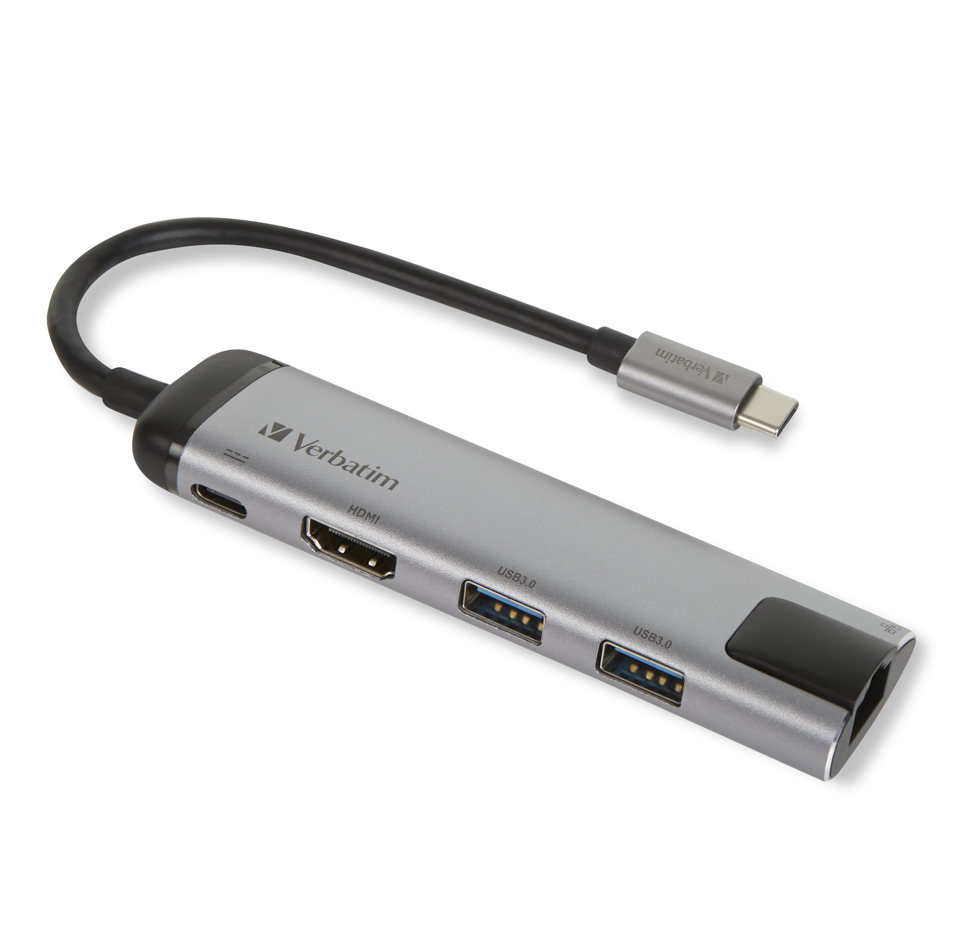 Verbatim 49141 Multiport-Adapter – USB-C, 1× HDMI, 3× USB-A, GbE, für Windows/Mac/Linux