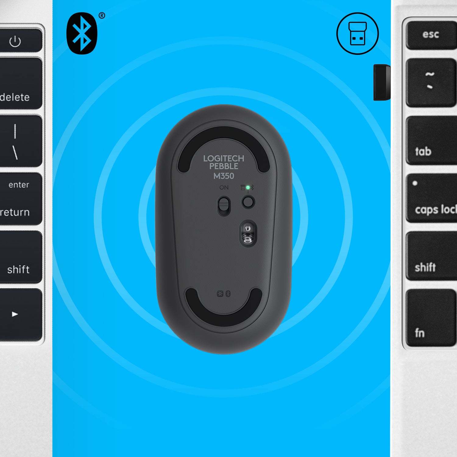 Logitech Pebble M350 Maus – kabellos, Bluetooth + 2,4 GHz, Graphit