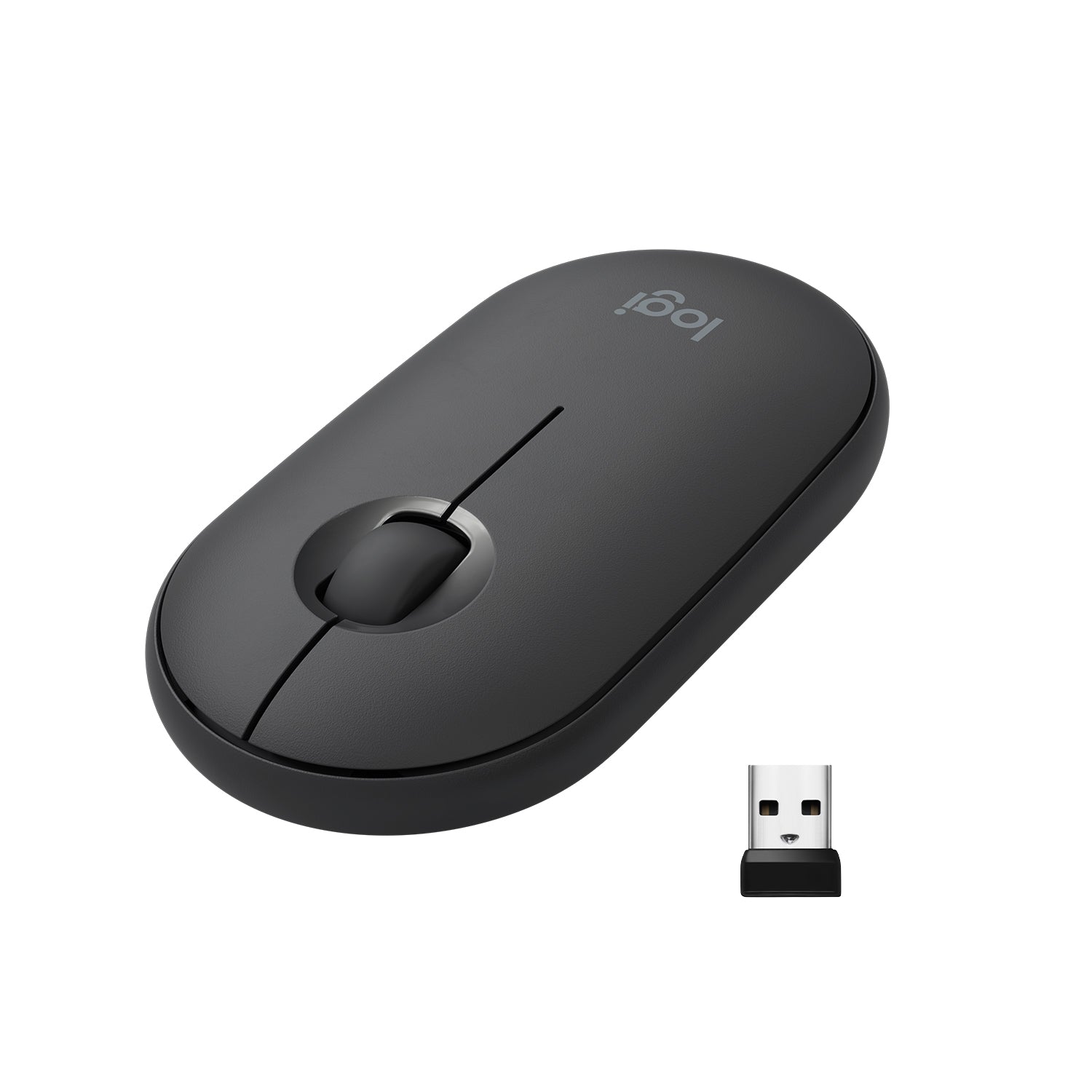 Logitech Pebble M350 Maus – kabellos, Bluetooth + 2,4 GHz, Graphit