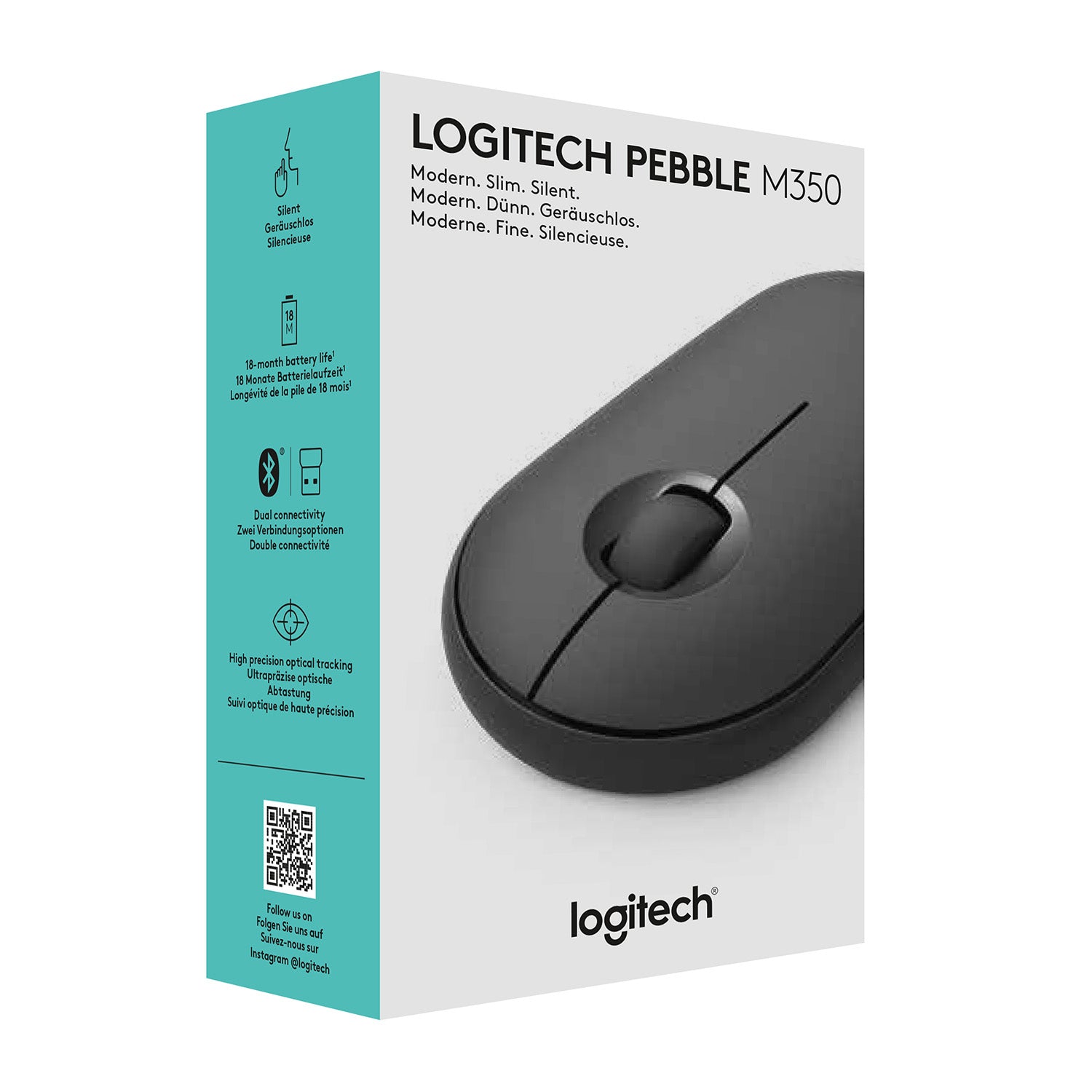 Logitech Pebble M350 Maus – kabellos, Bluetooth + 2,4 GHz, Graphit
