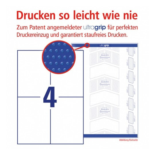 Avery 6124 – Etiketten A4 105 × 148 mm – Papier, weiss – permanent haftend – Laser/Inkjet – 4/Blatt, 10 Blätter