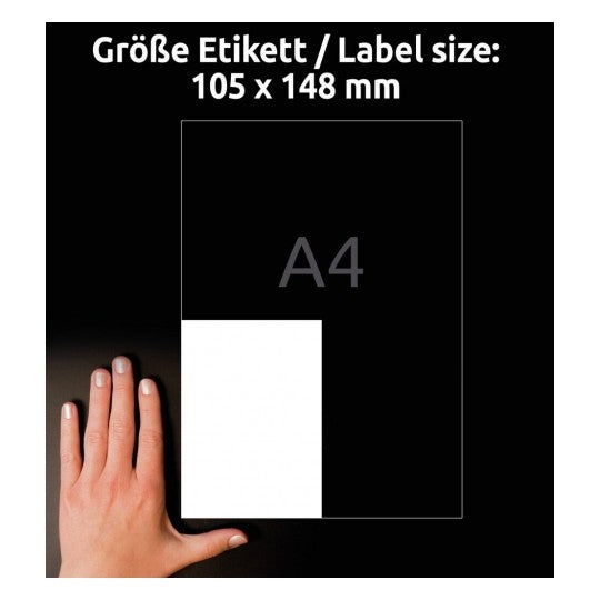 Avery Etiketten, 105 mm × 148 mm, naturweiss, Altpapier, permanent, 10 Blatt (40 Etiketten)