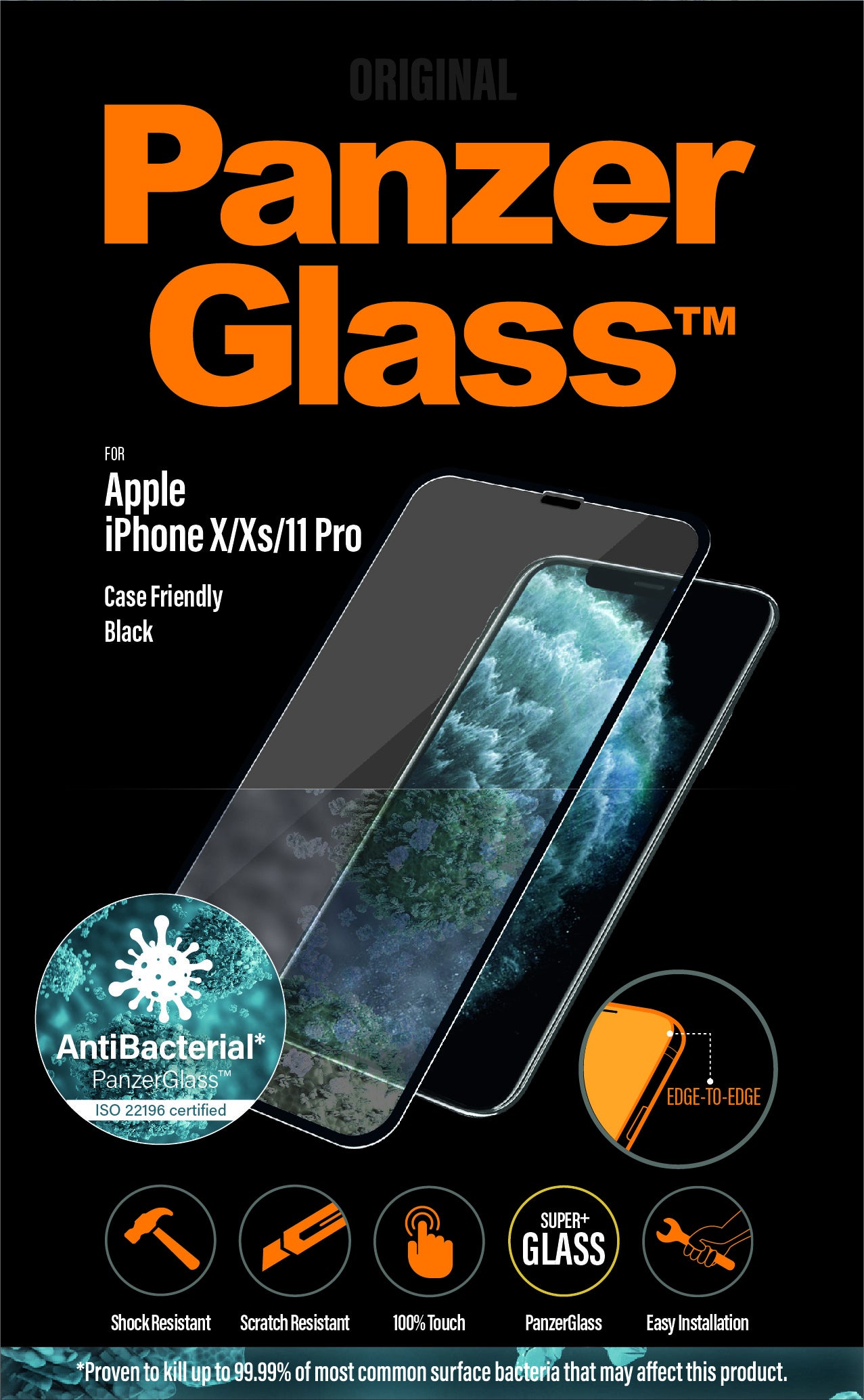PanzerGlass Displayschutzglas – für Apple iPhone X/Xs/11 Pro – kratzresistent, anti-fingerprint, Hartglas