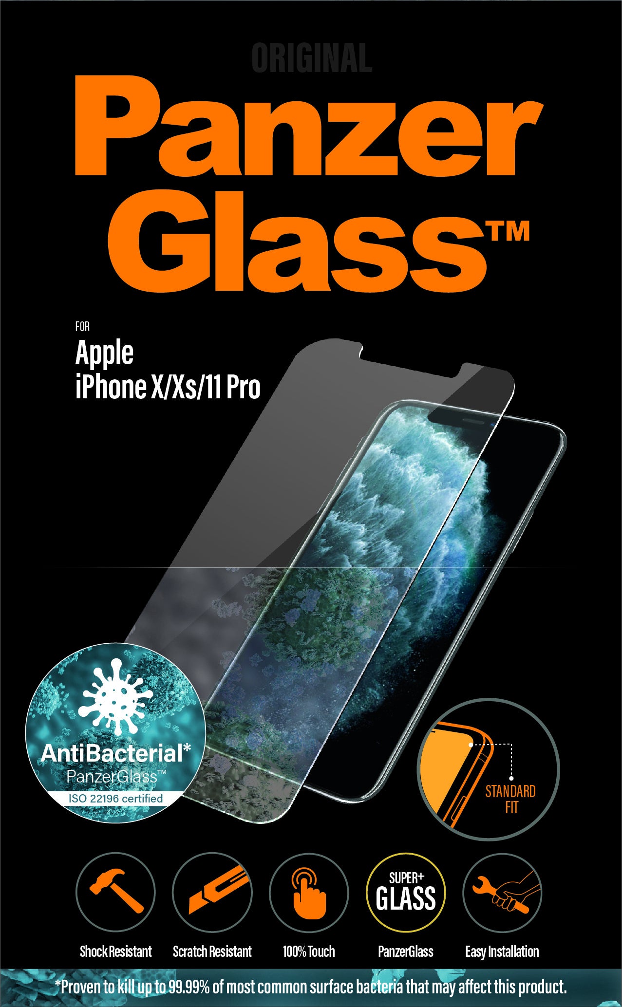 PanzerGlass Displayschutzglas – für Apple iPhone X/Xs/11 Pro, Hartglas, Transparent