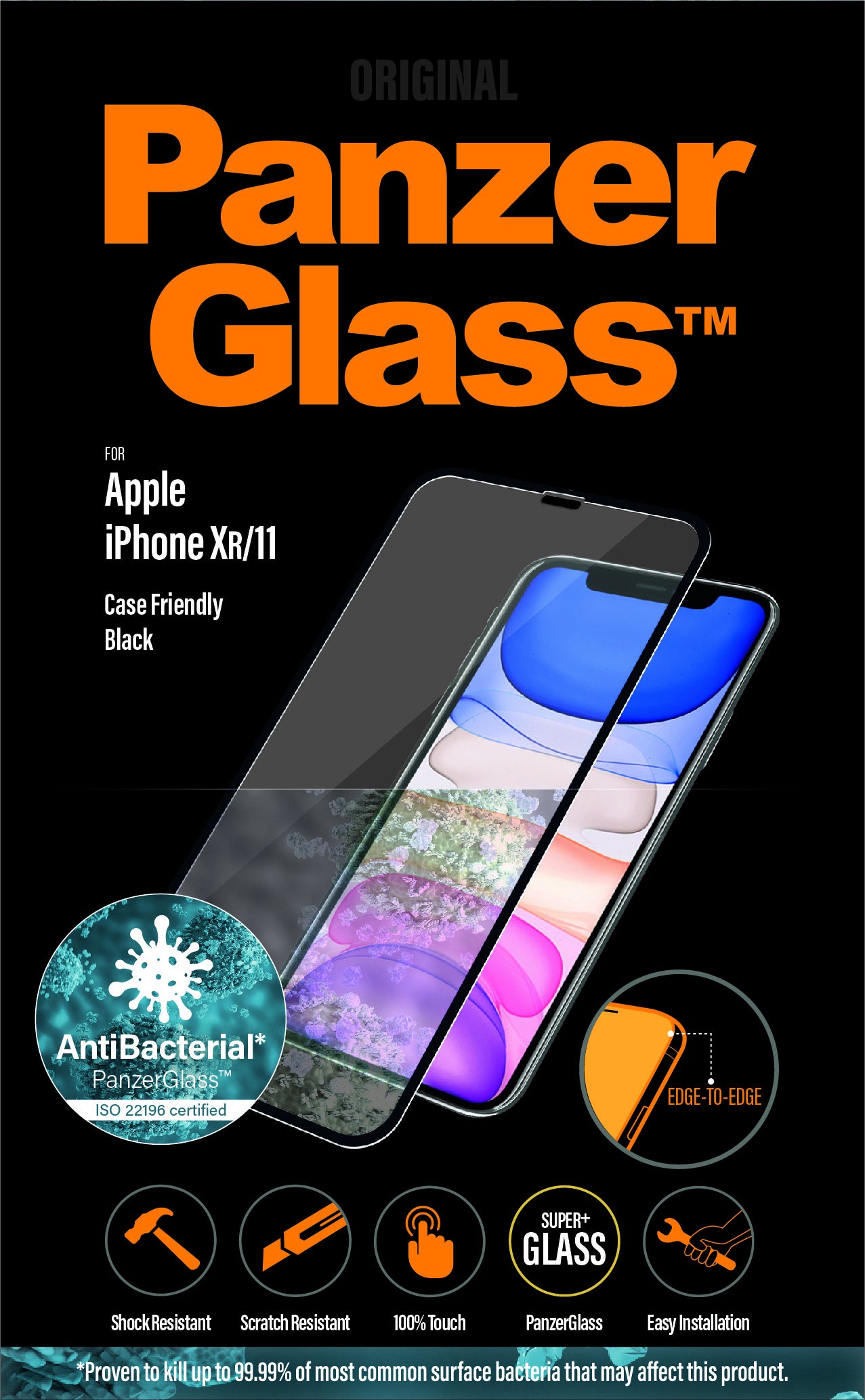 PanzerGlass Displayschutz (Panzerglas), Case Friendly – für iPhone XR/iPhone 11