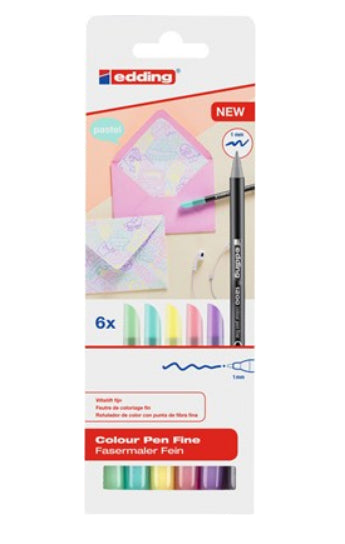 Edding Fasermaler, Strichbreite 1 mm, 6 Farben