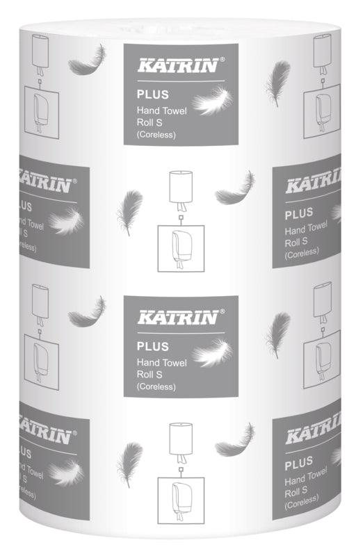 Katrin Handtuchrolle Plus S – 2-lagig, Recyclingfasermaterial, weiss, 205 mm × 60 m, für Katrin Inclusive S
