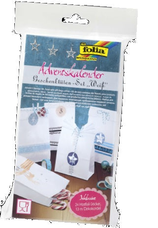 Folia Adventskalender-Set – 24 Papiertüten, Zahlensticker 1–24, 10 m Kordel – 100 × 175 × 55 mm