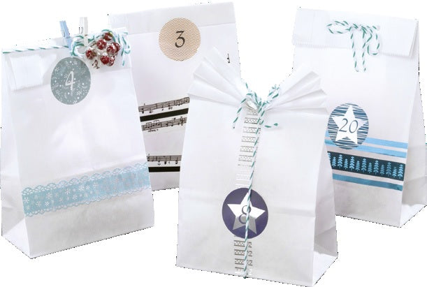 Folia Adventskalender-Set – 24 Papiertüten, Zahlensticker 1–24, 10 m Kordel – 100 × 175 × 55 mm