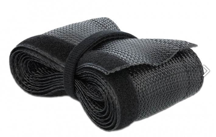 DeLOCK Kabelschlauch, Ø 32 mm × 2 m, zuschneidbar, Klettverschluss – schwarz