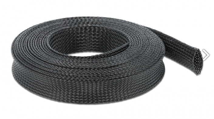 DeLOCK Kabelschlauch, Ø 25 mm × 5 m, zuschneidbar, dehnbar, hitzebeständig – schwarz