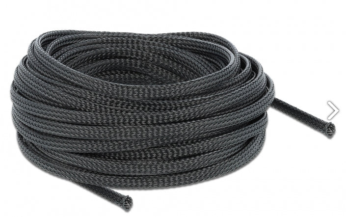 DeLOCK Kabelschlauch, Ø 6 mm × 10 m, elastisch, dehnbar, schneidbar, hitzebeständig – schwarz