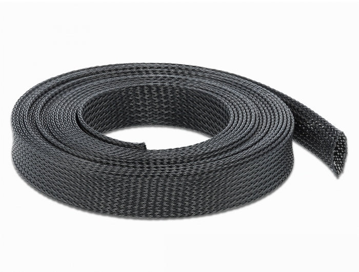 DeLOCK Kabelschlauch, Ø 19 mm × 5 m, dehnbar, schneidbar, hitzebeständig, wiederverwendbar – schwarz