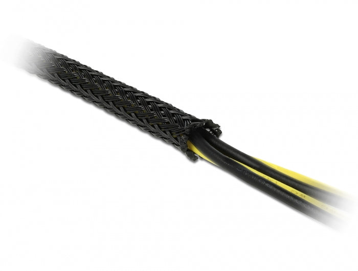 DeLOCK Kabelschlauch, Ø 19 mm × 5 m, dehnbar, schneidbar, hitzebeständig, wiederverwendbar – schwarz