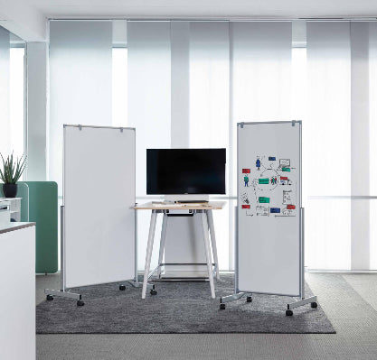 MAUL Whiteboard – 100 × 180 cm, Melamin, magnetisch, Aluminiumrahmen, silber, mobil