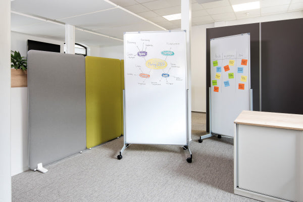 MAUL Whiteboard – 100 × 180 cm, Melamin, magnetisch, Aluminiumrahmen, silber, mobil
