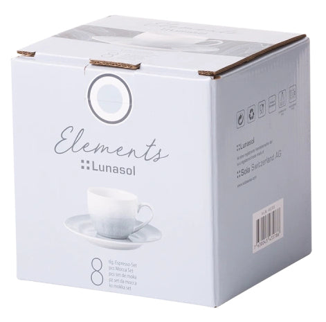 Lunasol Espressotasse – 8er Set, 90 ml, Steingut, Hellgrau, mit Unterteller