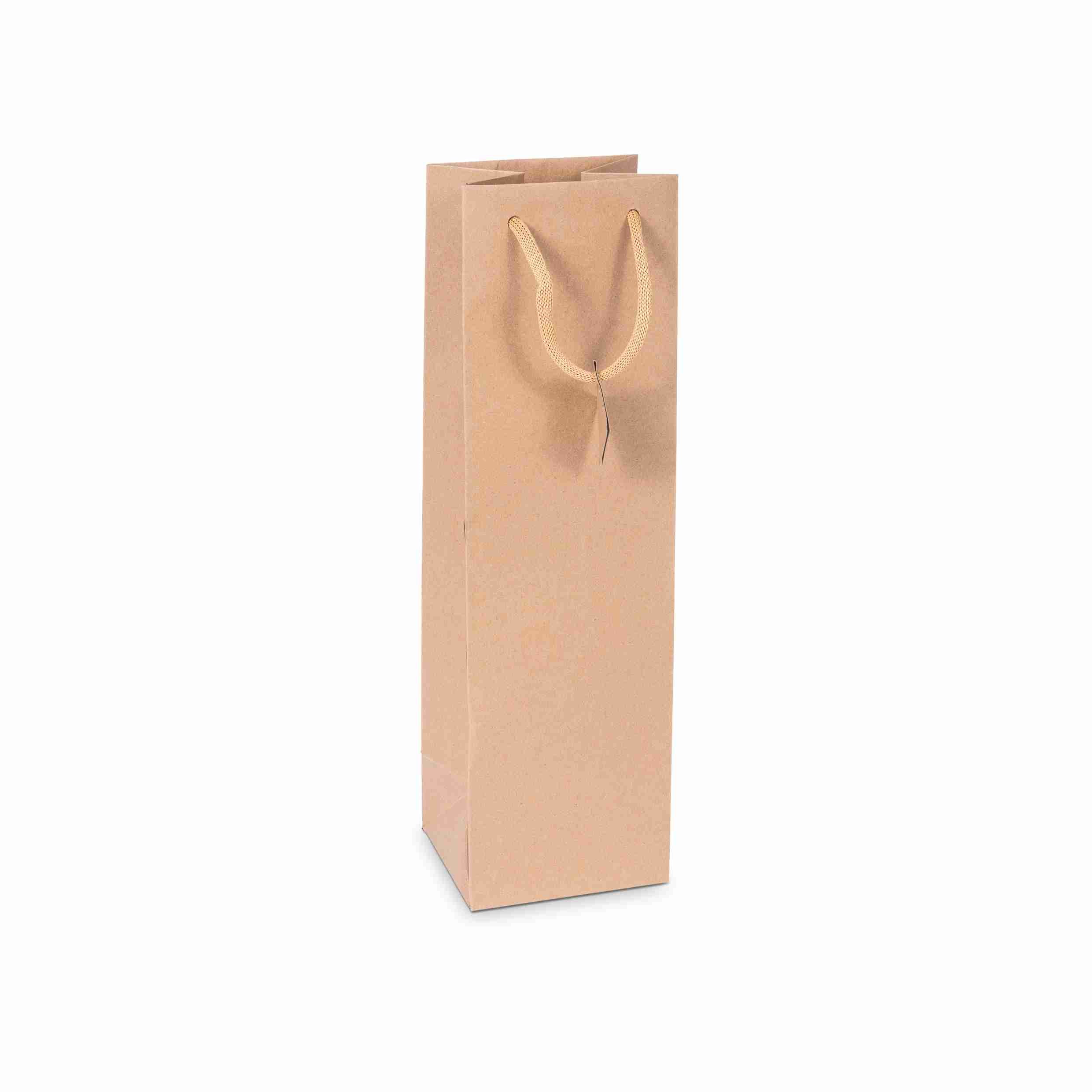 Model Flaschentüte natur, mit Kordel – 120 × 440 × 114 mm – für 1 Flasche – 1 Stk., ab 120 Stk.