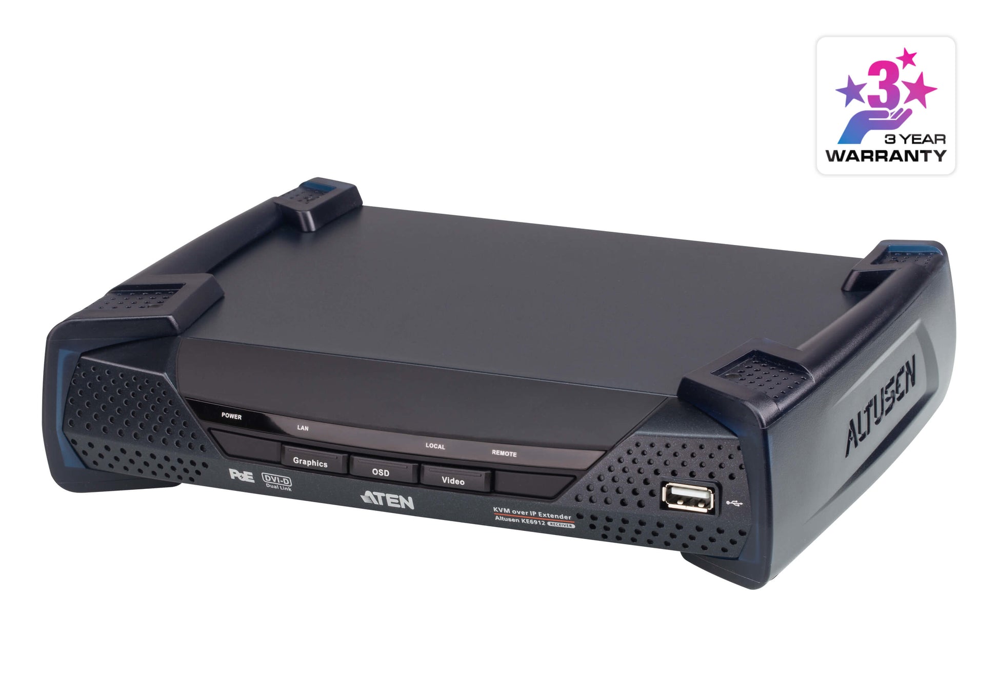ATEN KE6912R – KVM over IP Empfänger, 1× DVI-D, USB-A, 2560×2048@50 Hz, 10 km, PoE