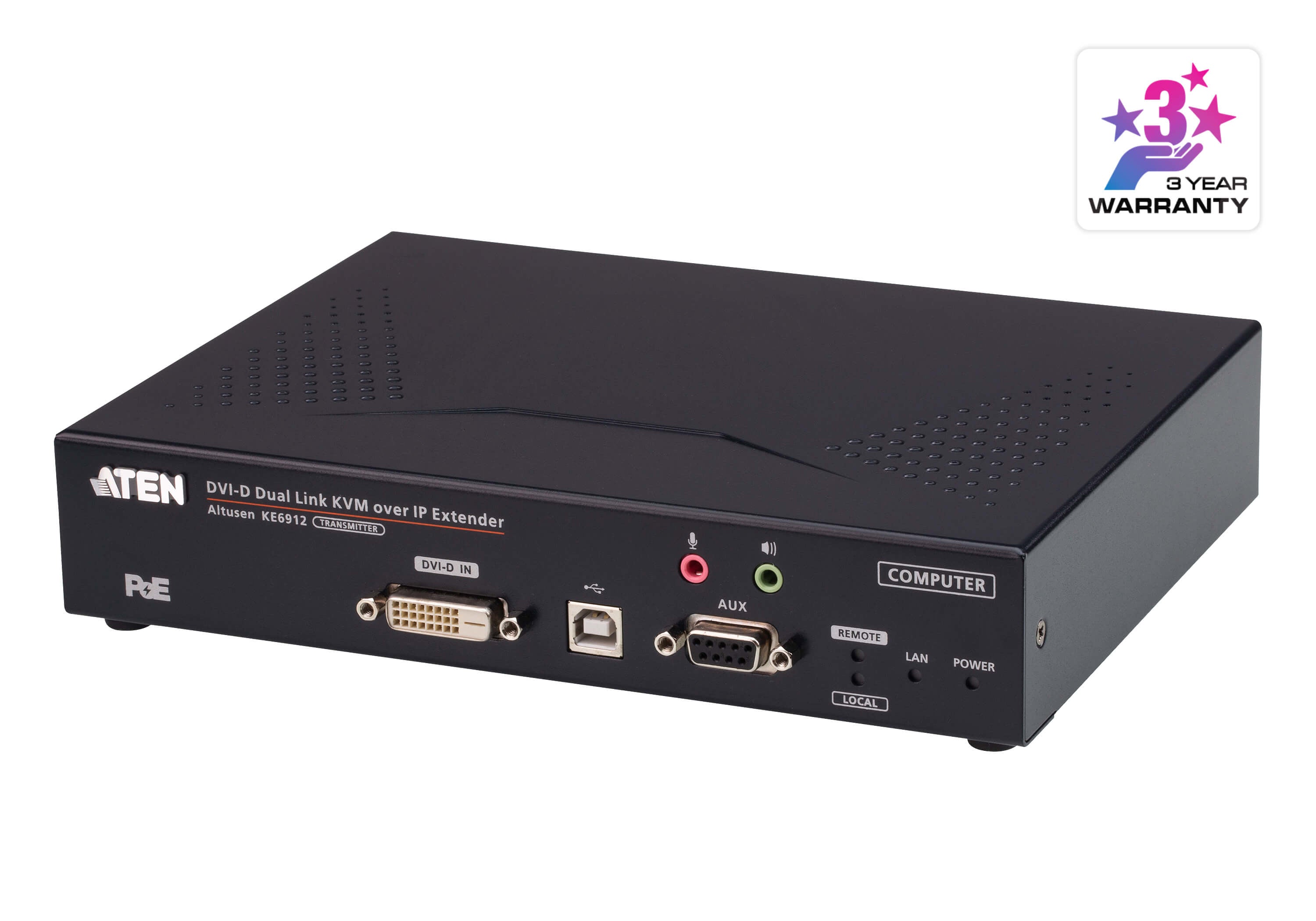 ATEN KE6912T – KVM Sender, über IP, DVI-D Dual Link, 2K@50 Hz, 10 km, PoE, RS-232