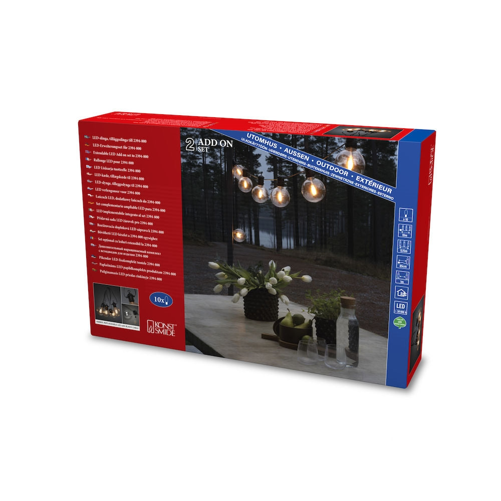 Konstsmide Lichterkette 9,15 m – Bernstein, 10 LEDs, dimmbar, IP44 – 1 Stk., Schwarz/Transparent – 2395-800