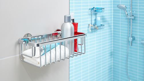 TESA Aluxx Duschablage – Klebemontage – 25 × 9,2 × 12,5 cm – Chrom – Aluminium