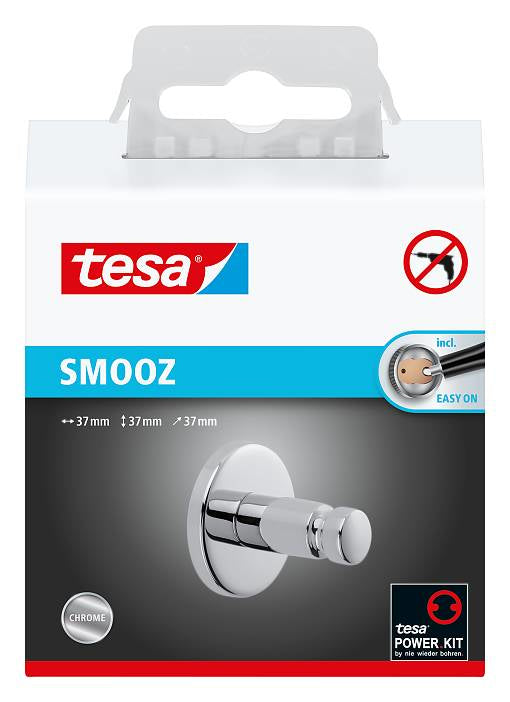 tesa Smooz Handtuchhaken – Klebemontage – 3,7 × 3,7 × 3,7 cm – Silber – Kunststoff