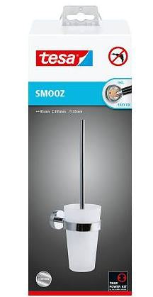 TESA WC-Garnitur Smooz – Edelstahl/Glas, Weiss, selbstklebend, 13,5 × 9,5 × 39,5 cm