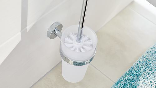 TESA WC-Garnitur Smooz – Edelstahl/Glas, Weiss, selbstklebend, 13,5 × 9,5 × 39,5 cm