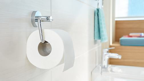 TESA Smooz – Toilettenpapierhalter – chrom, klebend, wandmontiert, 14 × 10 × 5 cm