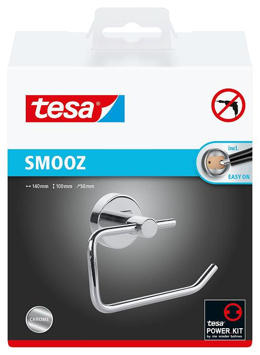 TESA Toilettenpapierhalter Smooz – Kunststoff/glänzend, selbstklebend, 5,0 × 10,0 × 14,0 cm