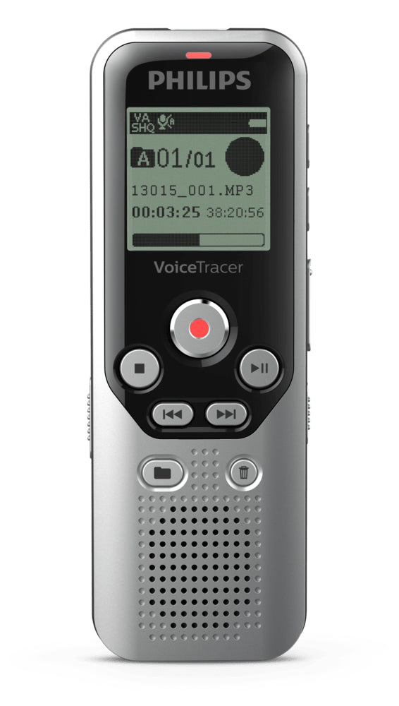 Philips DVT1250/00 – Digitales Diktiergerät, bis 583 h, 8 GB, USB, Line-in, Kopfhörer, Schwarz