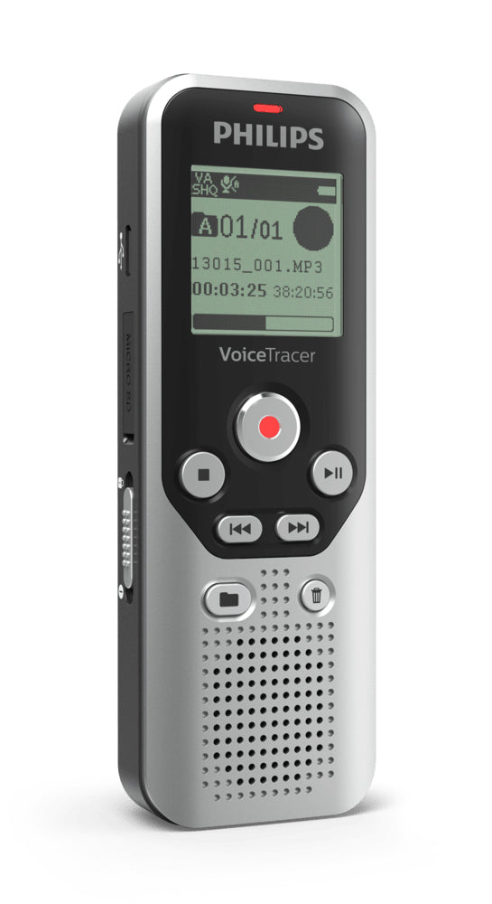 Philips DVT1250/00 – Digitales Diktiergerät, bis 583 h, 8 GB, USB, Line-in, Kopfhörer, Schwarz