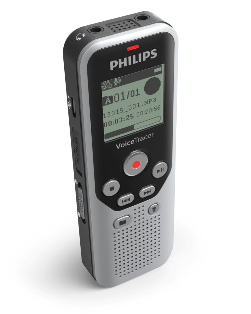 Philips DVT1250/00 – Digitales Diktiergerät, bis 583 h, 8 GB, USB, Line-in, Kopfhörer, Schwarz