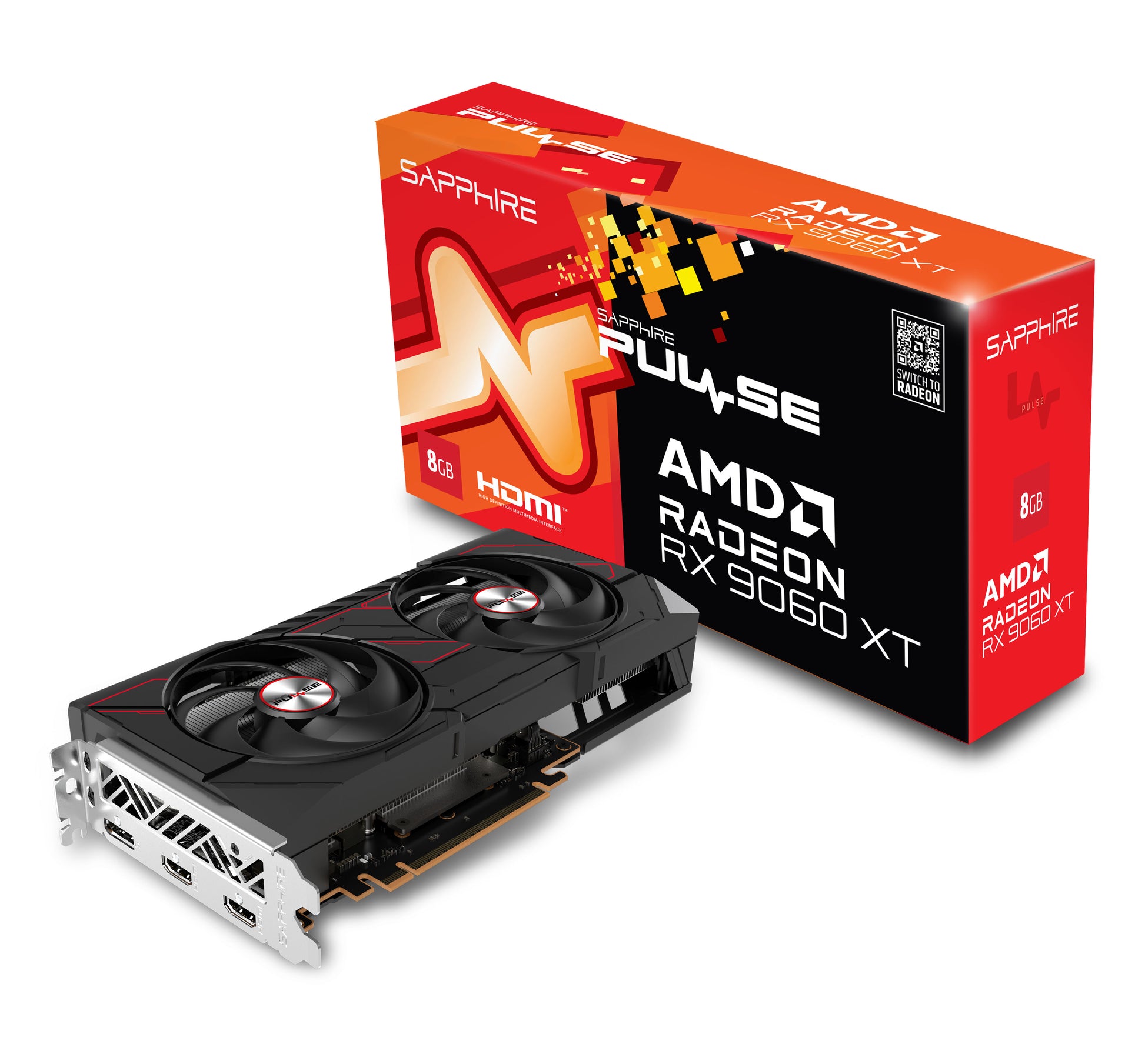Sapphire Pulse RX 9060 XT 8GB – PCIe Grafikkarte – 2×HDMI, 1×DP, PCIe x16 5.0, 1×8-Pin, 170 W
