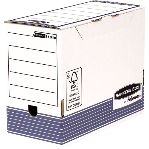Fellowes Bankersbox System Archivschachtel A4+ – mit Klappdeckel, 150 × 253 × 345 mm, blau/weiss, 10er Pack