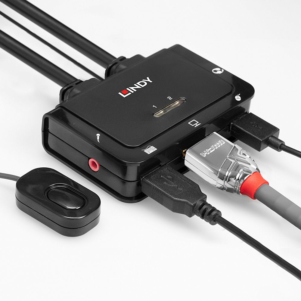 Lindy KVM-Switch 2×1, HDMI/USB 2.0, 18 Gbit/s, Audio