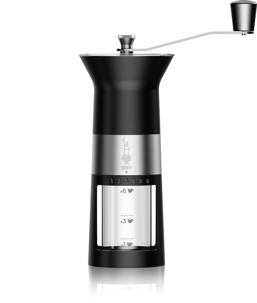 Bialetti Manuelle Kaffeemühle MCPRO001 – Schlagmesser, 6 Stufen, 45 g, Silber