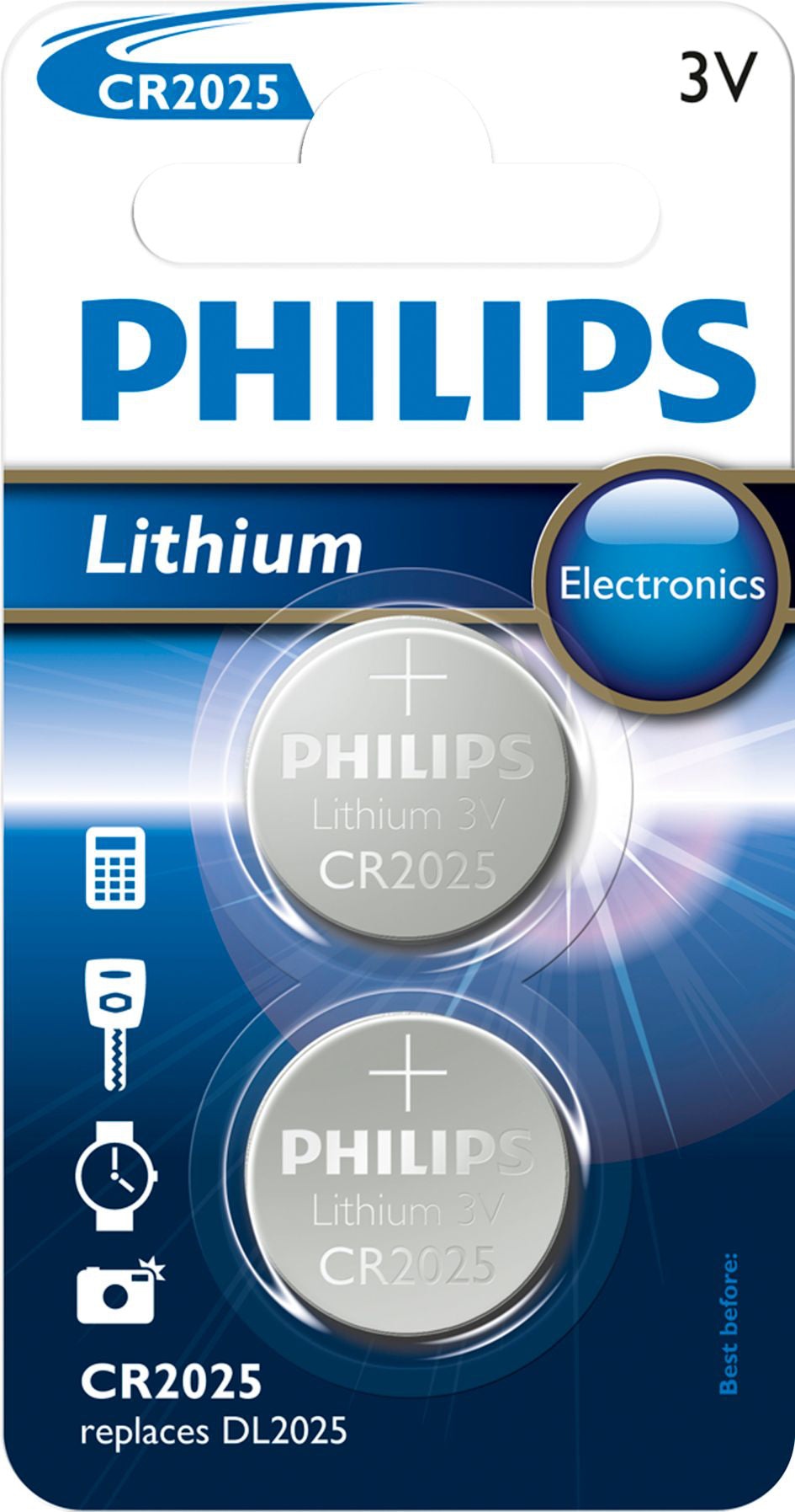 Philips Knopfzellen CR2025, Lithium-Mangandioxid, 3 V – 2 Stk.