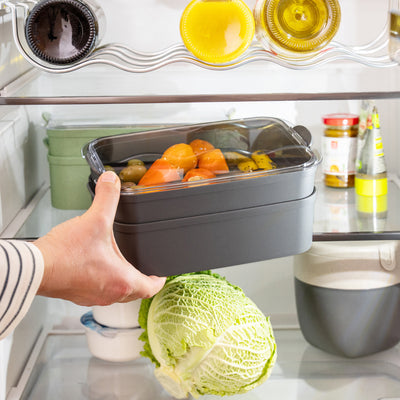 Koziol STAKK – Lunchbox 2 l, 14 × 22,8 × 10,8 cm, Biokunststoff, grau/transparent