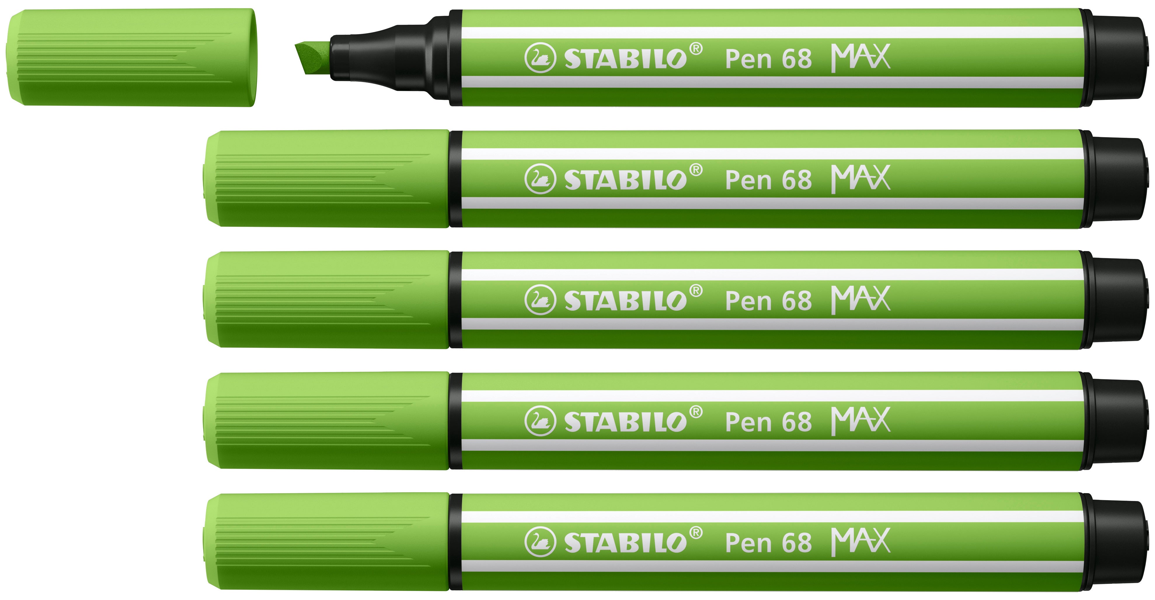 STABILO Pen 68 MAX Filzstift, Doppelspitze – Keilspitze, 5 mm + 1 mm, wasservermalbar, 5er Set