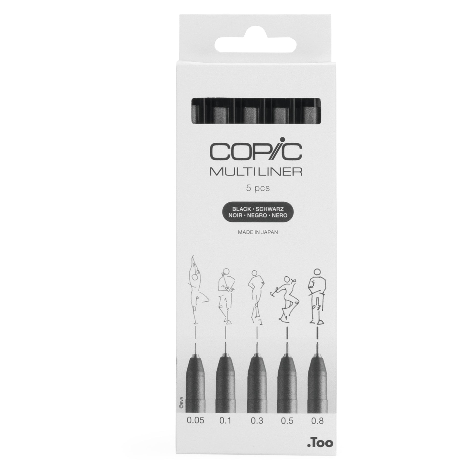 Copic Multiliner Fineliner Set – 5 Stk., 0,05–0,8 mm, schwarz, wasserfest