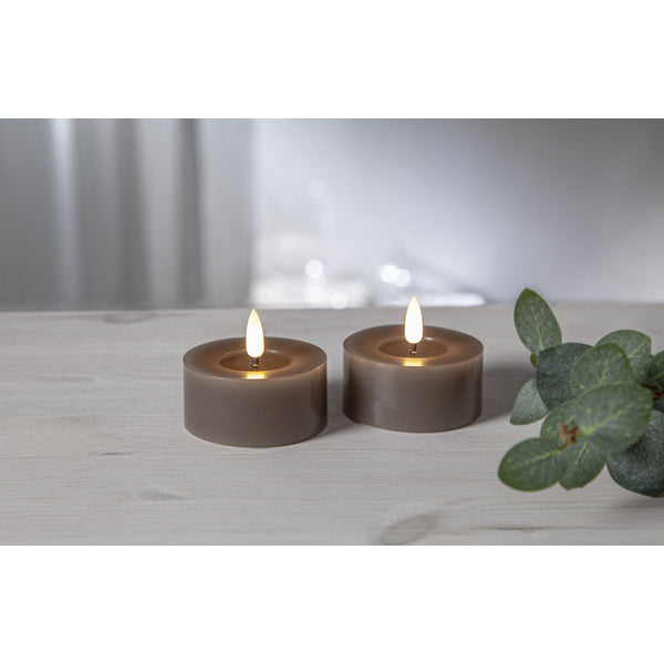 Star Trading LED-Teelicht – 2er Pack, Ø 7 × 5,5 cm, Warmweiss, Braun, Timer