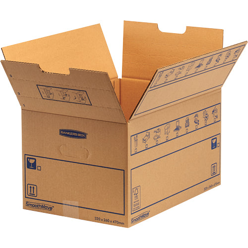 Fellowes Versandkarton SmoothMove Standard – 470 × 320 × 265 mm, 39 l, einwellig, natur – 10 Stk.
