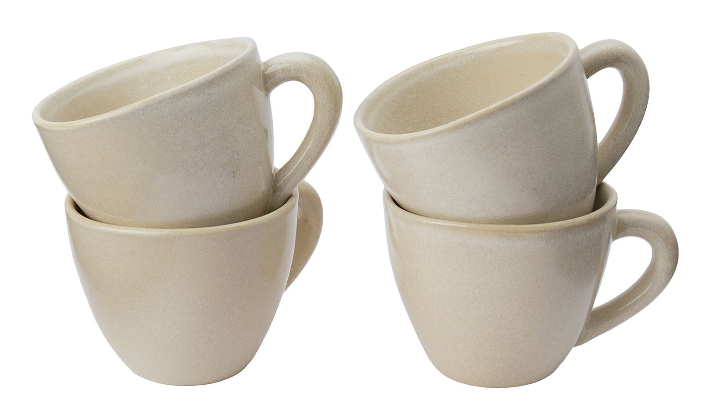 URBANARA Capela Becher – 0,20 l, Steingut, beige, handbemalt, spülmaschinenfest, mikrowellengeeignet, 4 Stück