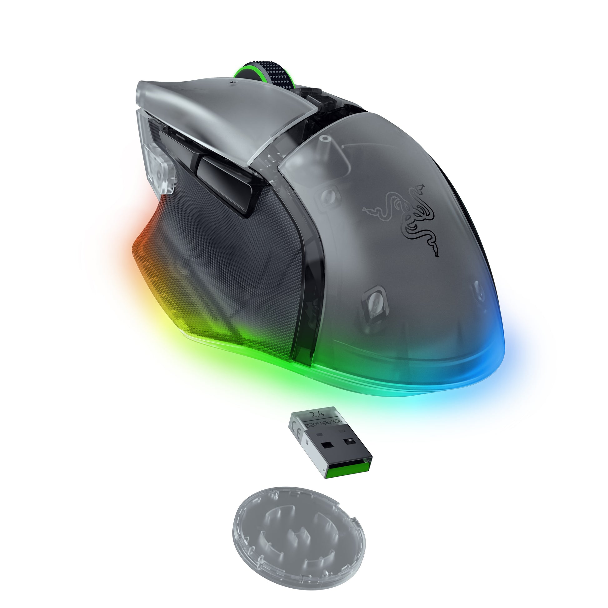Razer Basilisk V3 Pro – Gaming-Maus – Kabellos (Bluetooth/2,4 GHz), 35000 DPI, RGB-Beleuchtung, Rechtshänder, Weiss