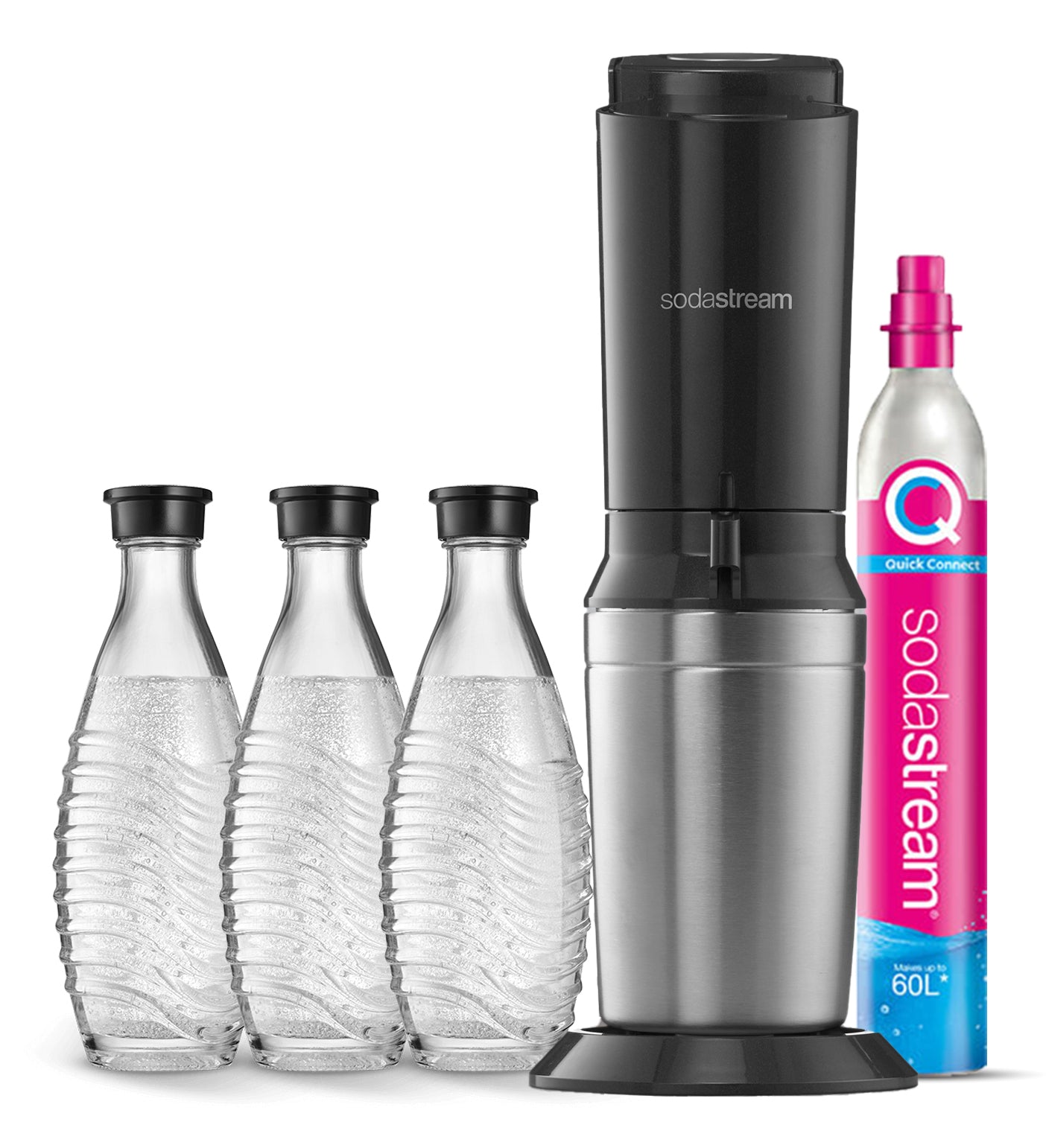 SodaStream Crystal – Schwarz, Grau, inkl. 60 l Zylinder, 3 Karaffen à 0,7 l