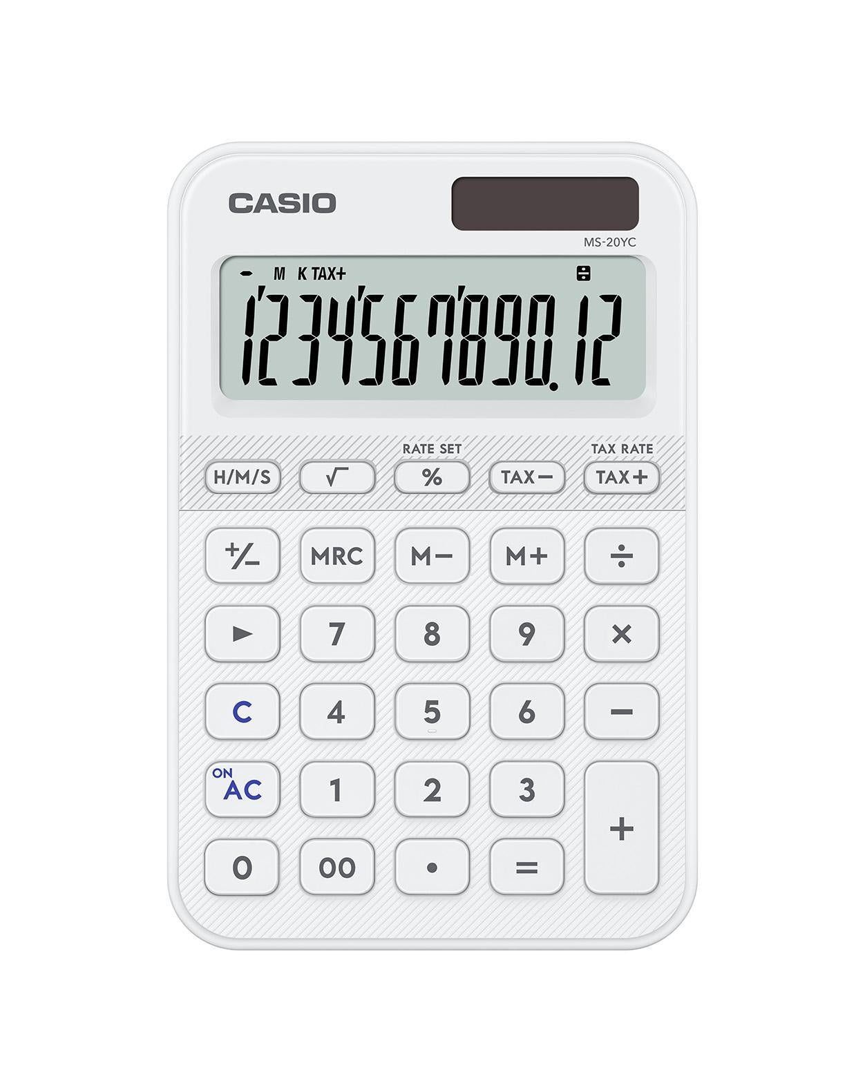 Casio Tischrechner MS-20YC – 12-stellig – Solar/Batterie – Weiss