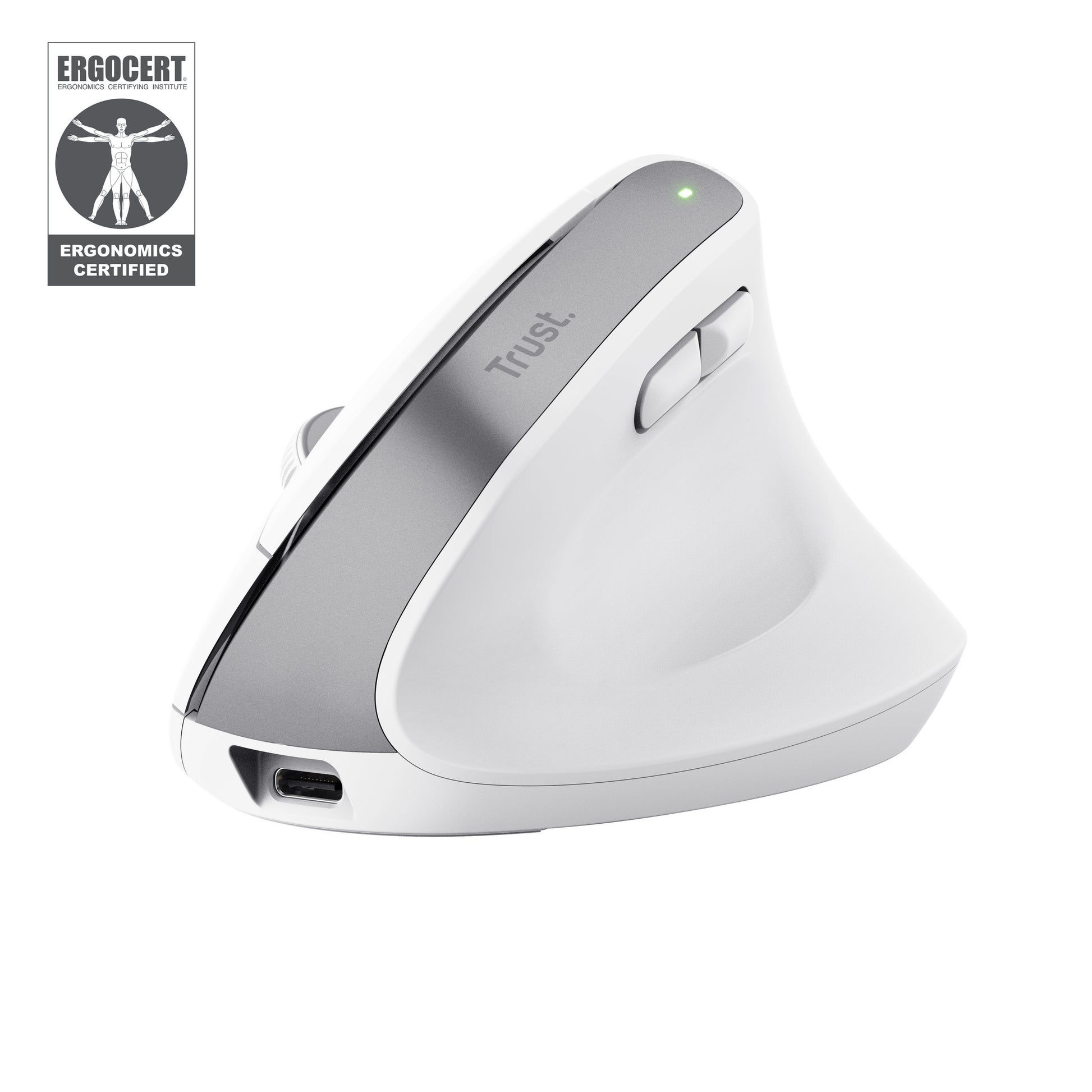 Trust Bayo+ – Vertikale Maus – Kabellos (Bluetooth/2,4 GHz), Rechtshänder, Weiss