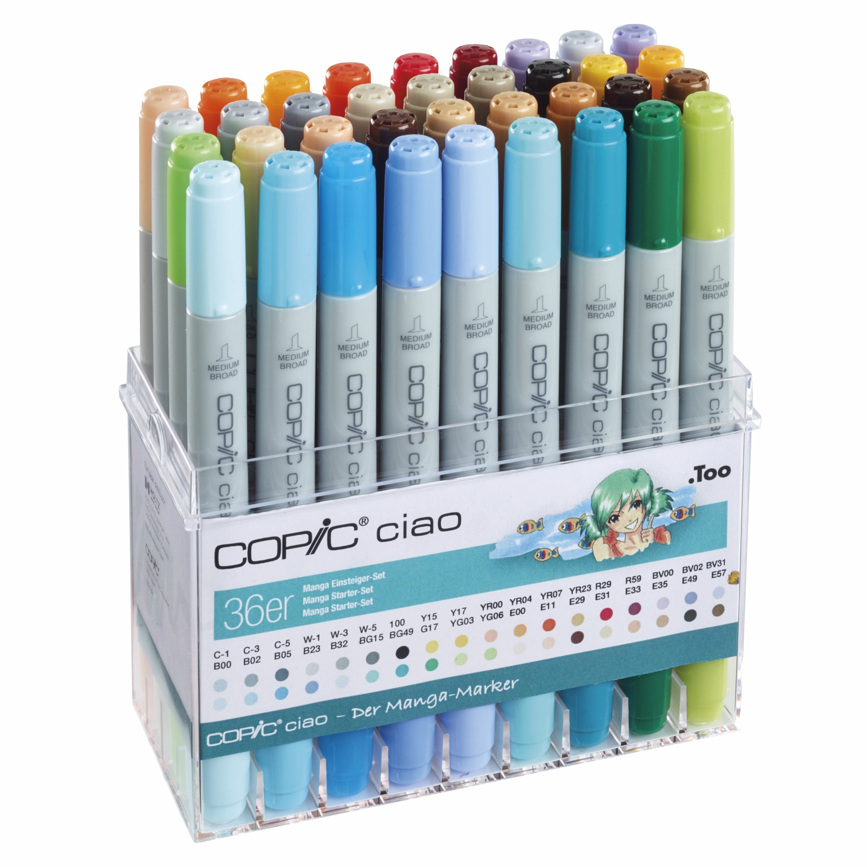 Copic Non-Permanent Marker Ciao – Pinselspitze 1,4 mm – sortiert – 36er-Set – nachfüllbar
